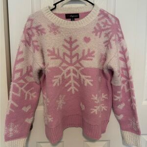 Pink and White Snowflake Sweater